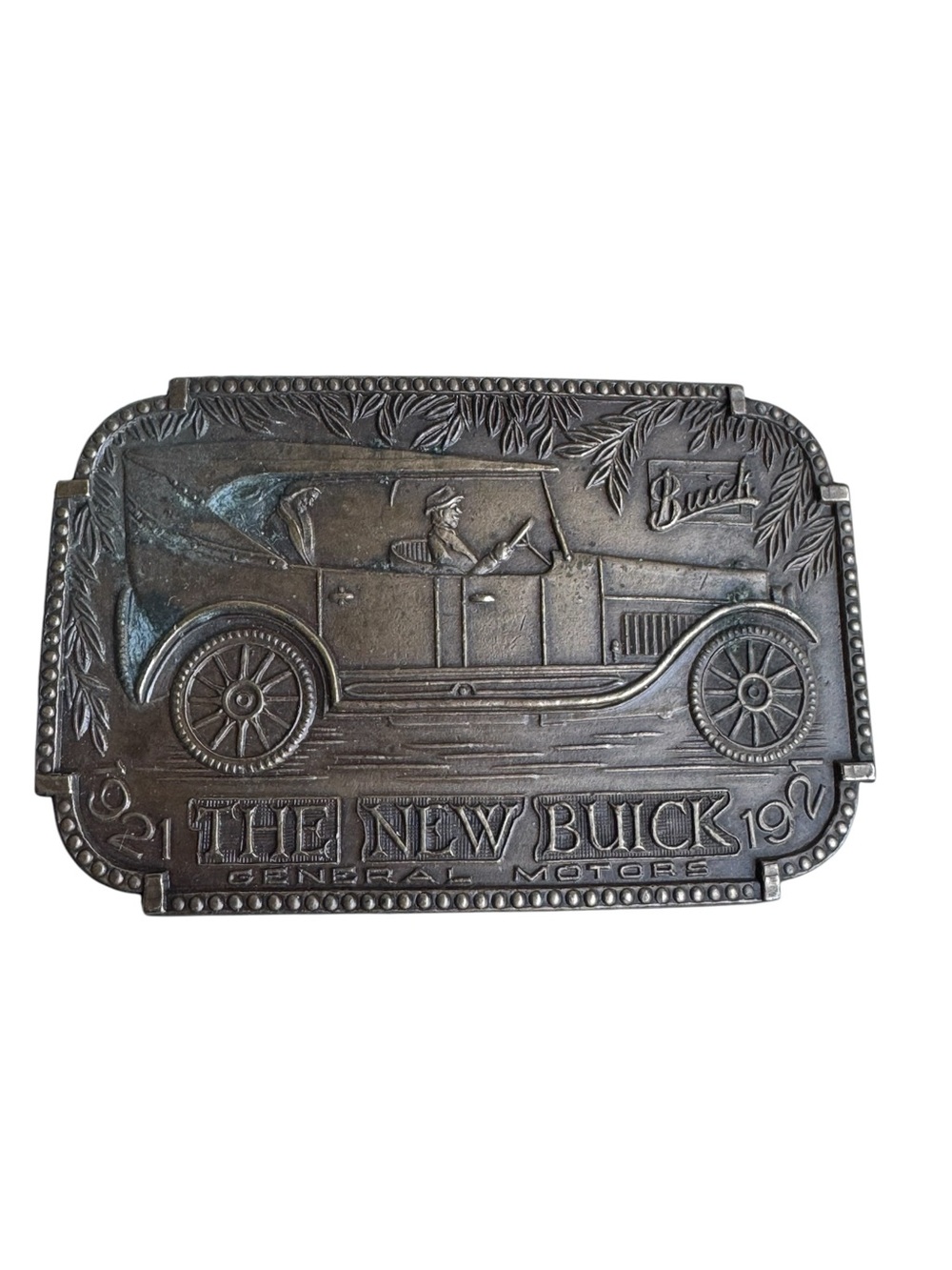 Vintage BUICK Car Brass Tone Belt Buckle Aged Metal Finish 1970s